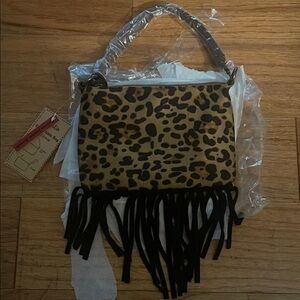 Justin Convertible Bag Wristlet Black Red Animal Print Leather Fringe Western NW